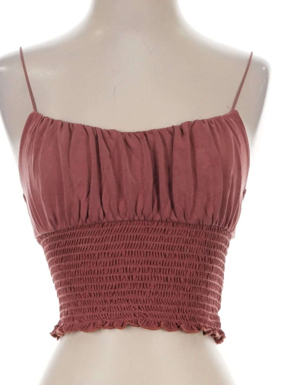 Urban Outfitters Emma Cupro Smocked Strappy Crop Tank - Dusty Rose XSmall